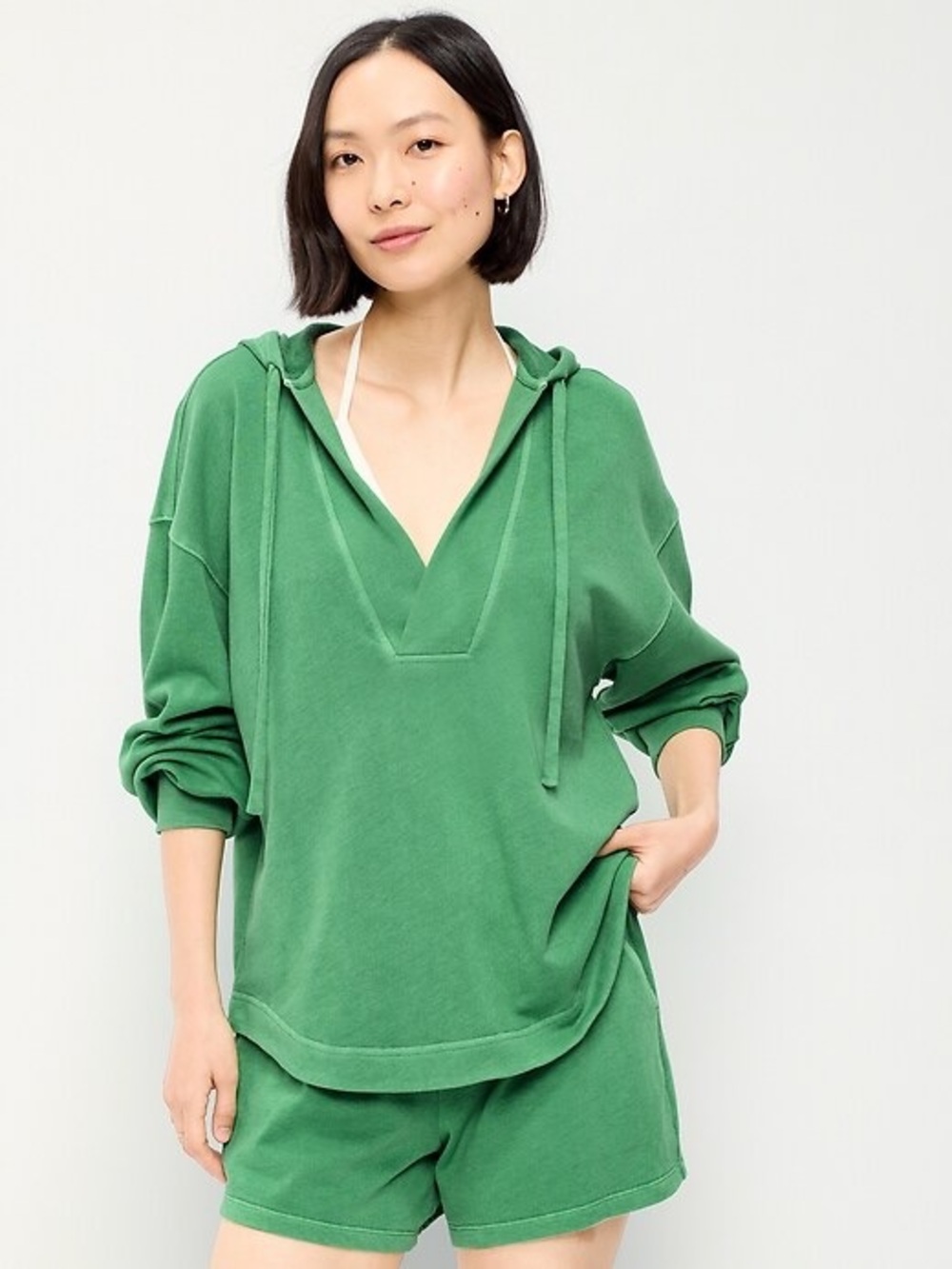 Old Navy Oversized Green V-Neck Tunic Hoodie Sweatshirt size XL NWT new Lounge